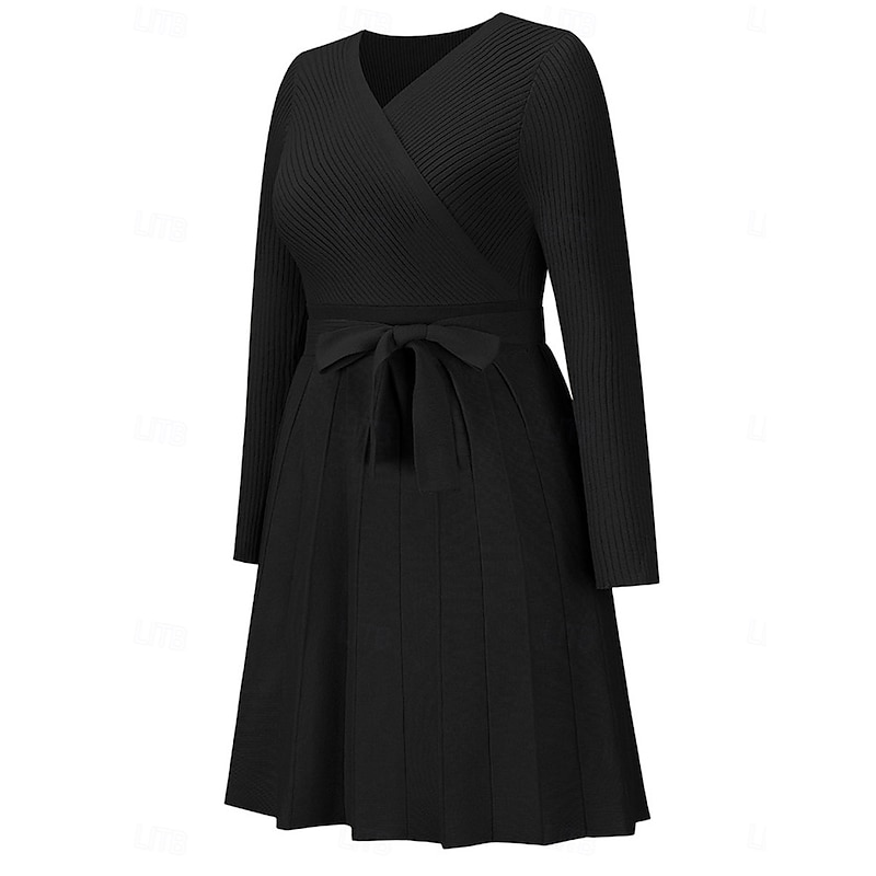 Women's Midi Dress Sweater Dress A Line Dress Elegant Stylish Casual Vacation Daily Regular Fit Plain Sleeveless V Neck Black Gray Fall Winter4