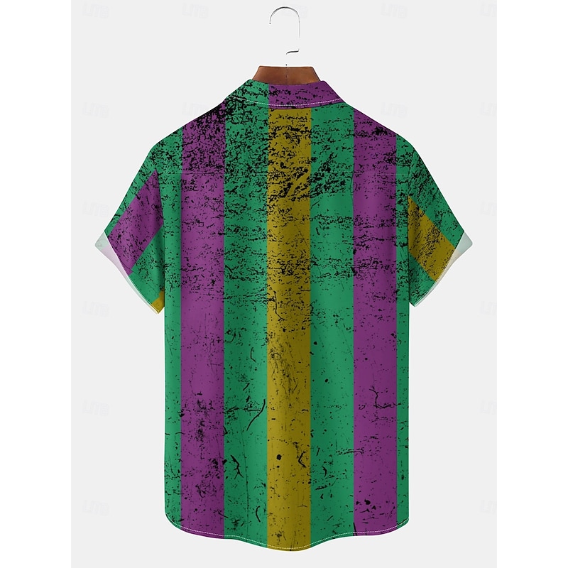 Carnival Men's Line Shirt Button Up Shirt Short Sleeves Artistic Casual Comfortable Outdoor Vacation Street Spring & Summer Shirt Collar Printing Green2