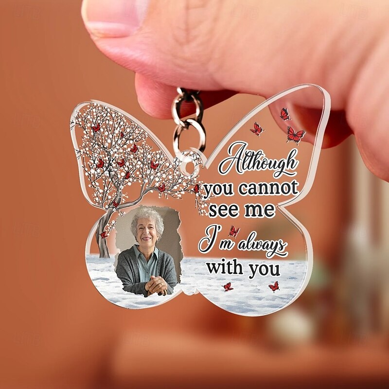 Personalized Acrylic Memorial Photo Keychain, Custom Keychain Sympathy Keepsake for Loss of Loved One,Butterfly Shaped Memorial Gifts Remembrance Decoration - Bereavement Condolences Gifts2