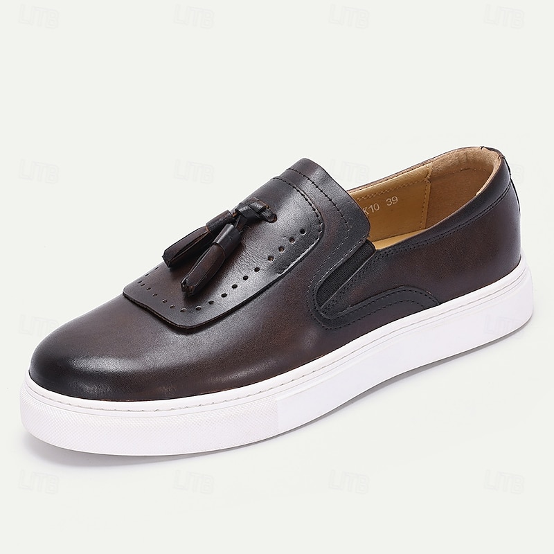 Men's Premium Cowhide Slip-On Loafers with Tassel Detail, Casual Comfort Shoes for Everyday Wear2