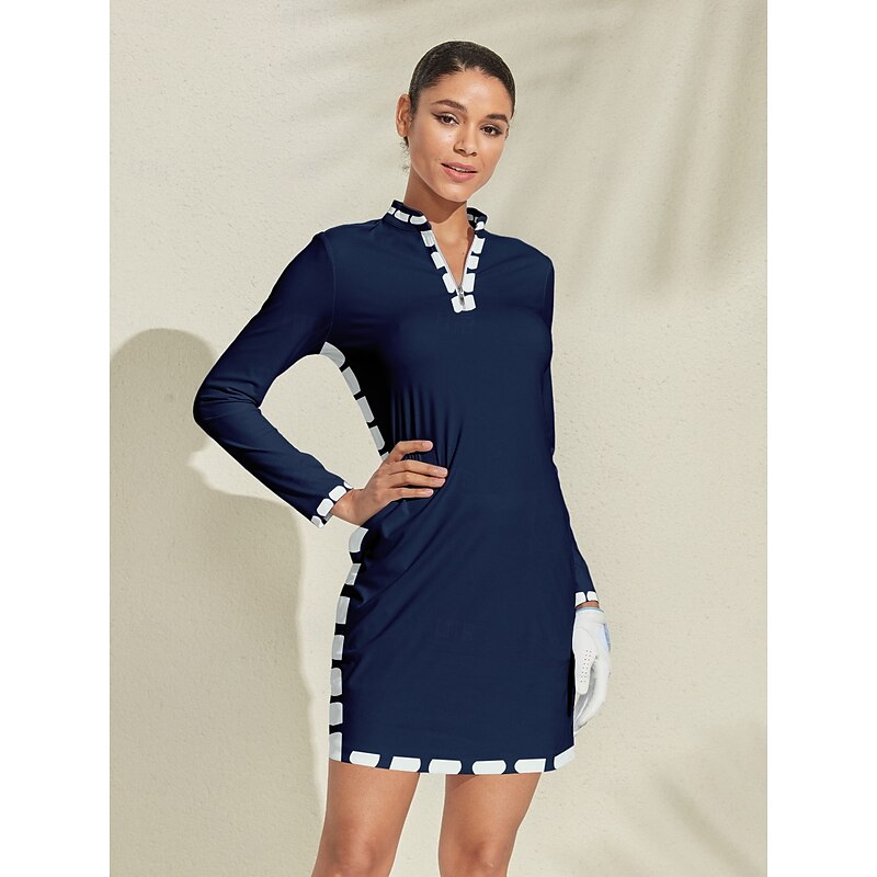 Women's Golf Dress Dark Blue Long Sleeve Ladies Golf Attire Clothes Outfits Wear Apparel