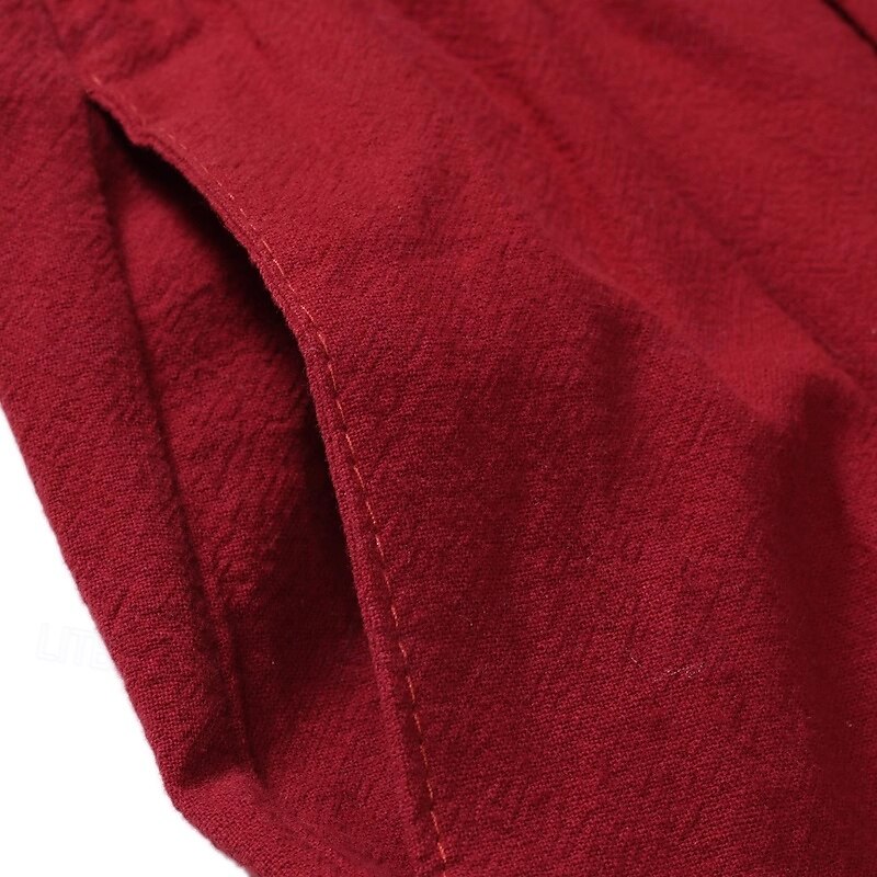 Men's Joggers Linen Pants Trousers Summer Pants Baggy Pants Elastic Waist Drop Crotch Plain Comfort Breathable Full Length Home Casual Daily Fashion Yoga Black Red4