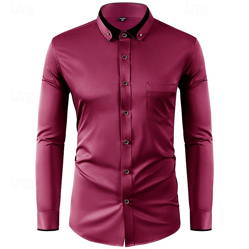 Men's Shirt Dress Shirt Button Up Shirt Color Block Wedding Party Black White Wine Red Long Sleeve Lapel Spring &  Fall Clothing Apparel Patchwork4