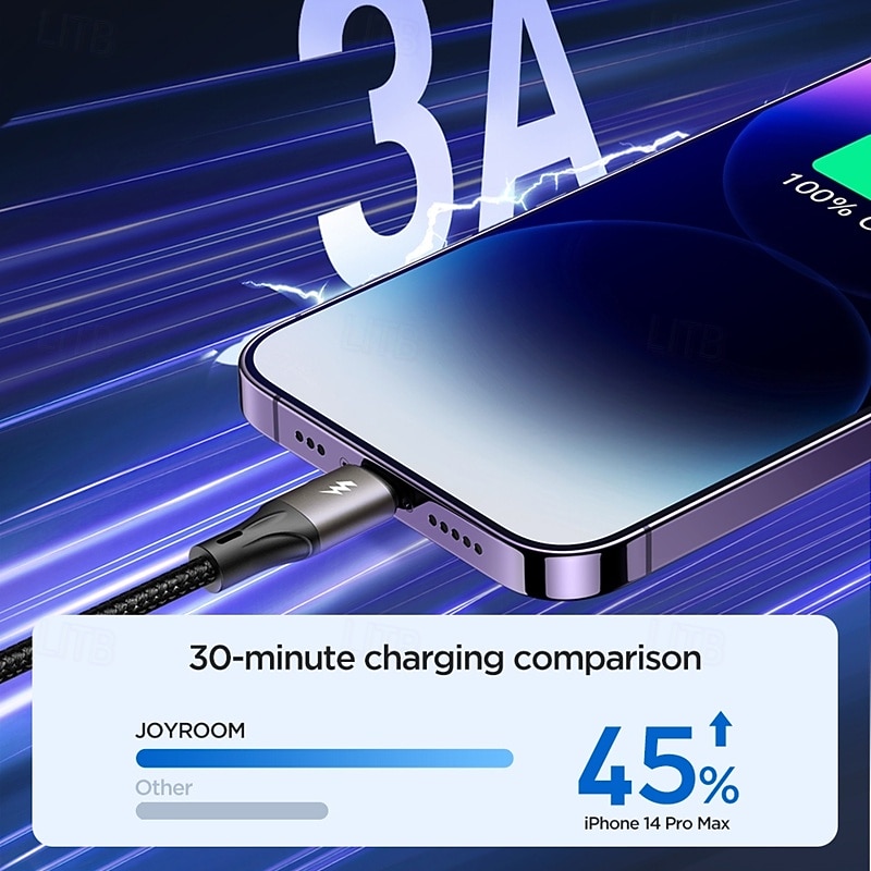 Joyroom Lightning Cable 30W 6.6ft 3.9ft USB A to Lightning 3 A Fast Charging Nylon Braided Durable Anti-folding For iPhone Phone Accessory2