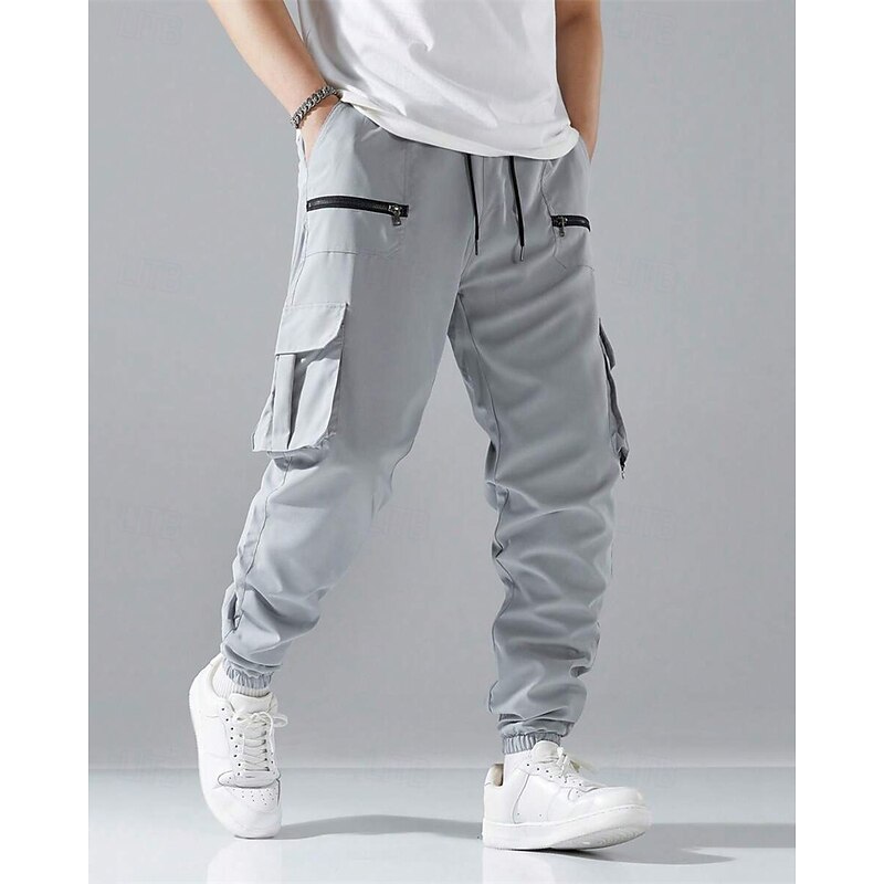 Men's Cargo Pants Joggers Trousers Drawstring Elastic Waist Multi Pocket Plain Wearable Outdoor Daily Camping & Hiking Fashion Classic ArmyGreen Black