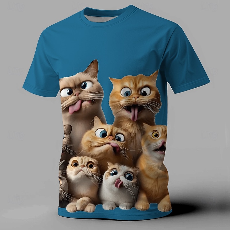 Men's Cat Funny T Shirt Short Sleeve T shirt 3D Print Crew Neck Shirt Exaggerated Designer Party Holiday Black White Yellow Summer Spring Clothing Apparel S M L XL XXL XXXL2
