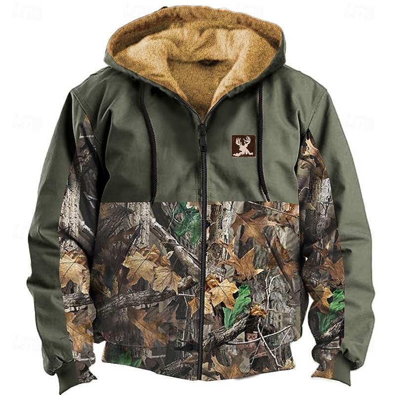 Men's Deer Fleece Hoodies Sweatshirt Fashion Ethnic Long Sleeve Hooded Vacation Hunting Brown Green Drawstring Fall Winter Designer3