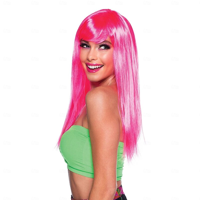 Women's Passion Long Neon Pink Wig for Carnival Fancy Dress Party Costume2