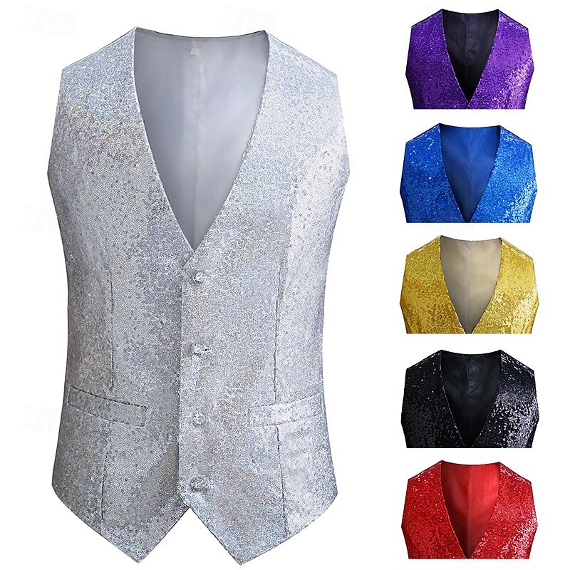 Disco 1980s Vest Disco Sequins Fancy Dress Men's Carnival Costume Masquerade Performance Party Club Adults' Vest All Seasons
