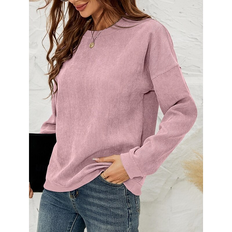 Women's Sweatshirt Casual Plain Street Dailywear Crew Neck Long Sleeve Pink Green Fall Winter4
