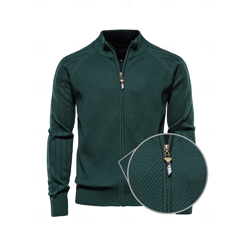 Men's Cardigan Sweater Navy Blue Dark Green khaki Long Sleeve Top Golf Attire Clothes Outfits Wear Apparel2