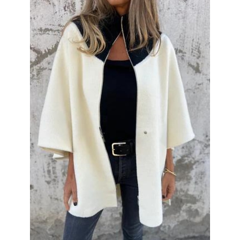 Women's Winter Coat Winter Jacket Outdoor Street Daily Fall Winter Regular Coat Regular Fit Warm Breathable Comtemporary Stylish Jacket Long Sleeve Solid Color with Pockets Full Zip Black White Camel4