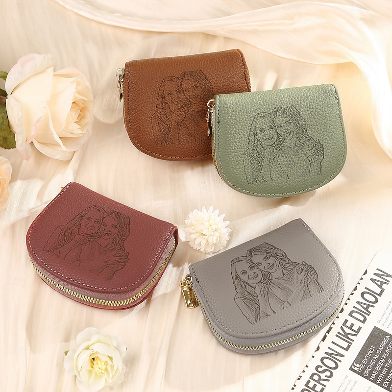 Personalized Photo Engraved Wallet Custom Best Gift for Mom - Custom Leather Wallet with Photo, Perfect Wedding, Mother's Day, Anniversary, Birthday, Wedding, Christmas, and Seasonal Gift for Her