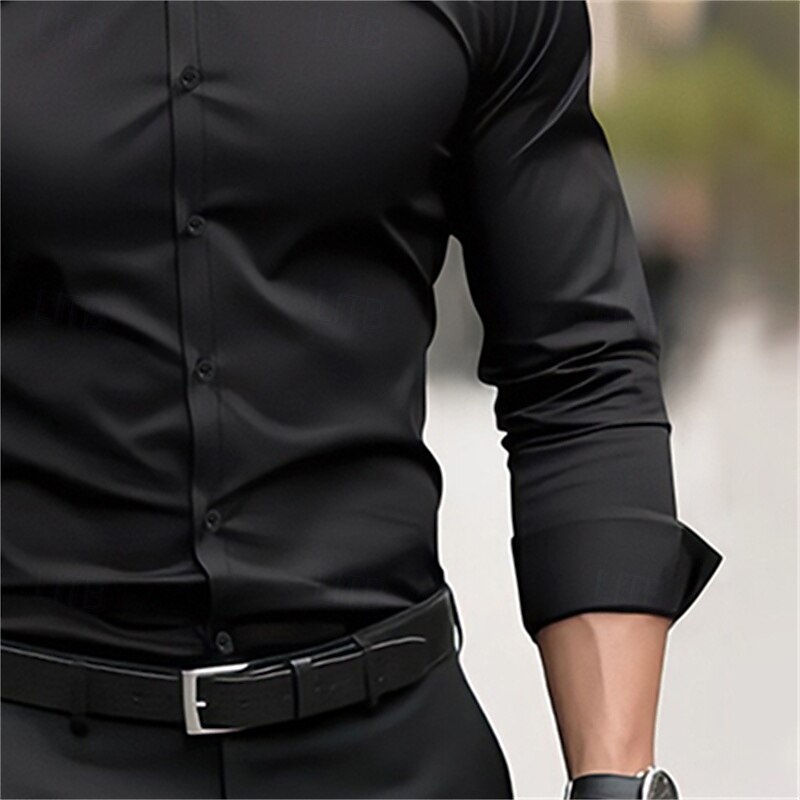 Men's Dress Shirt Plain Wedding Outdoor Black Red Navy Blue Dark Green Long Sleeve Collar Summer Spring Clothing Apparel2