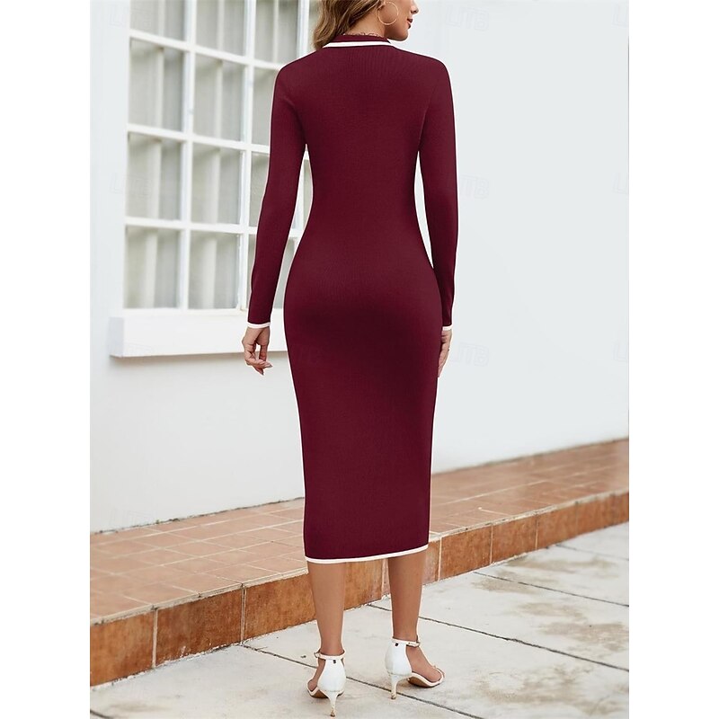 Women's Valentine Sweater Dress Maxi Dress Long Sleeve Shirt Collar Pocket Regular Fit Vacation Casual Dress Stylish Basic Casual Color Block Daily Black White Red Spring Fall Winter3