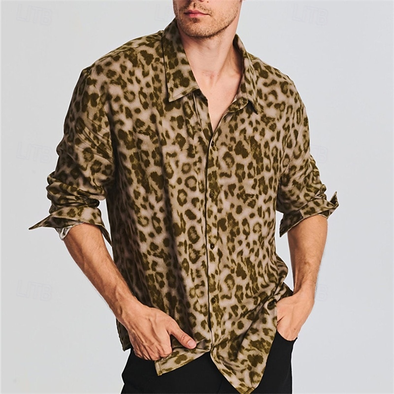 Men's Shirt Summer Shirt Casual Shirt Button Up Shirt Brown Long Sleeve Collar Vacation Daily Clothing Apparel Fashion Casual Comfortable