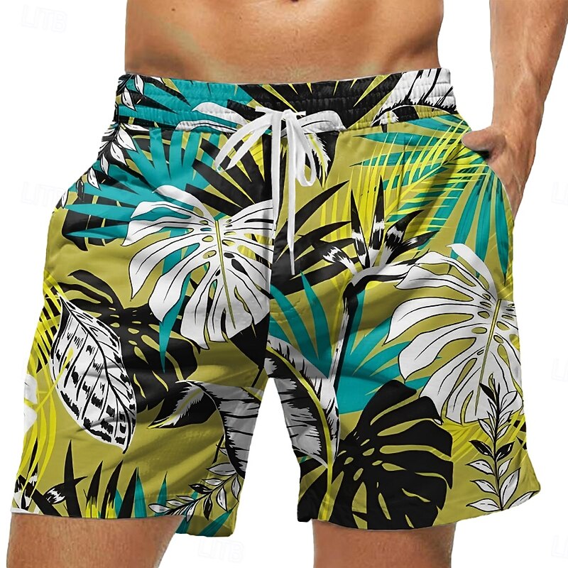 Men's Leaf Coconut Tree Print Swim Trunks Swim Shorts Board Shorts Mid Waist Fashion Streetwear Designer Casual Daily Holiday Pocket Drawstring Elastic Waist Designer Clothing Apparel2