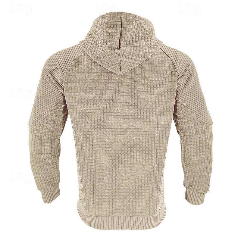 Men's Hoodie Black White Khaki Light Grey Dark Gray Hooded Plain Ribbed Front Pocket Textured Sports & Outdoor Daily Holiday Polyester Streetwear Basic Casual Spring &  Fall Clothing Apparel Hoodies4