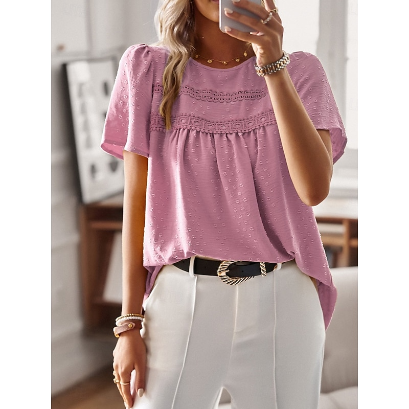 Women's T Shirt Plain Fashion Modern Casual Short Sleeve Crew Neck Regular Tops Daily Weekend White Pink Brown Summer