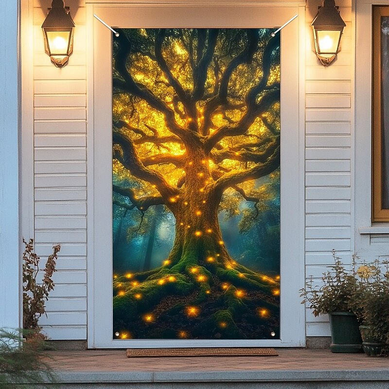 Tree of Life Door Covers Mural Decor Door Tapestry Door Curtain Decoration Backdrop Door Banner Removable for Front Door Indoor Outdoor Home Room Decoration Farmhouse Decor Supplies4