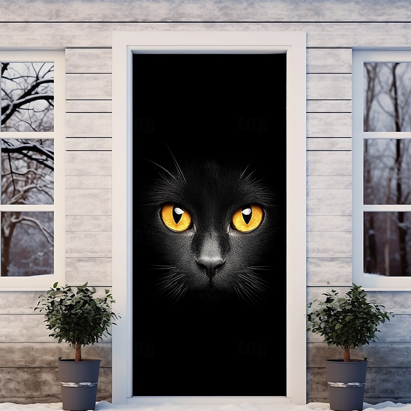 Door Decorations Door Covers Black Cat Door Tapestry Door Curtain Decoration Backdrop Indoor/Outdoor Door Banner for Front Door Farmhouse