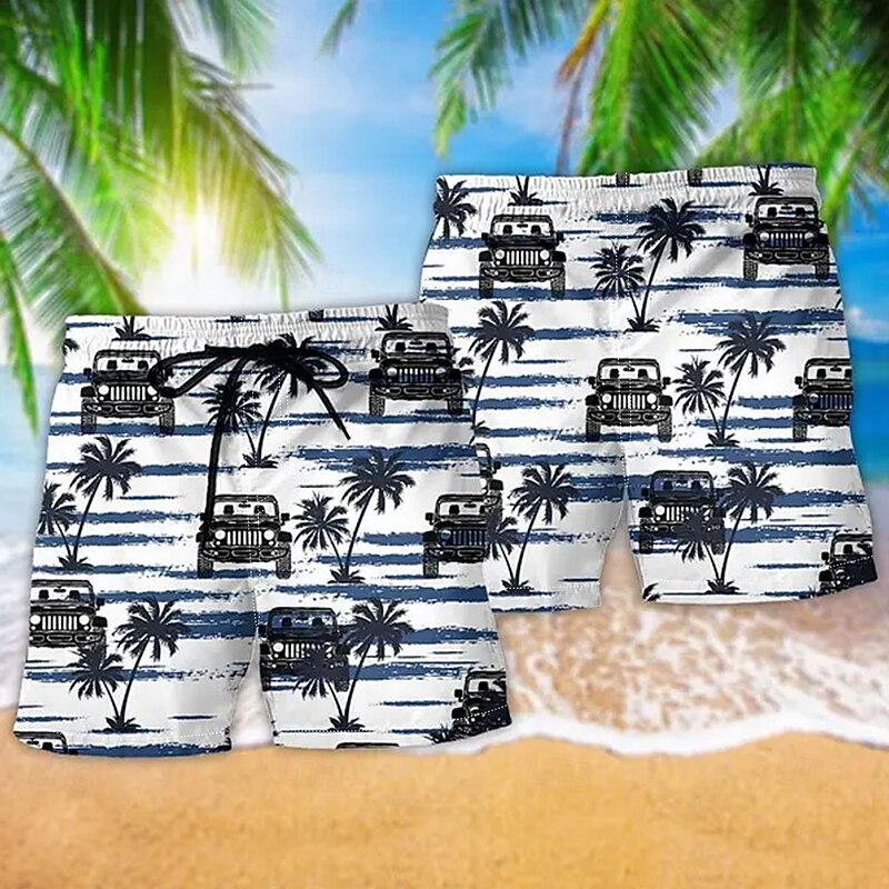 Men's Coconut Tree Striped Vintage Swim Shorts Board Shorts Swimming Trunks Mid Waist Streetwear Hawaiian Casual Daily Holiday Pocket Drawstring Elastic Waist Designer Clothing Apparel2