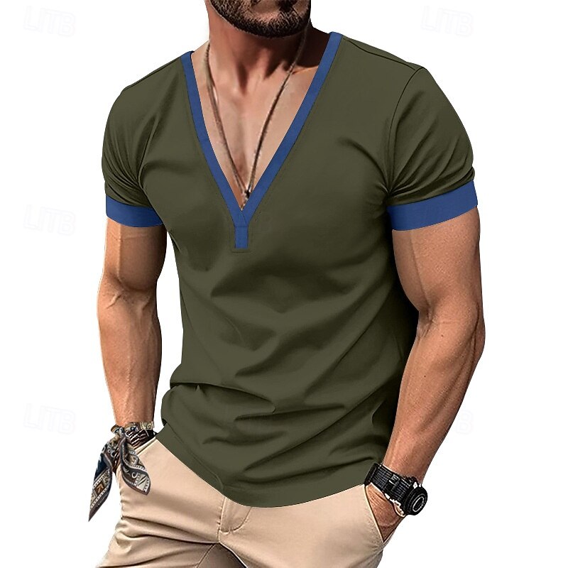 Men's T Shirt Tee Tee Top Long Sleeve Shirt Short Sleeve V Neck Spring &  Fall Plain Fashion Designer Basic Sexy Vacation Street Going out Black Brown Army Green Top Tee for Men3