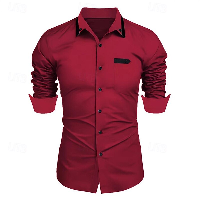 Men's Shirt Dress Shirt Button Up Shirt Plain Wedding Party Black White Navy Blue Sky Blue Long Sleeve Lapel Spring &  Fall Clothing Apparel4