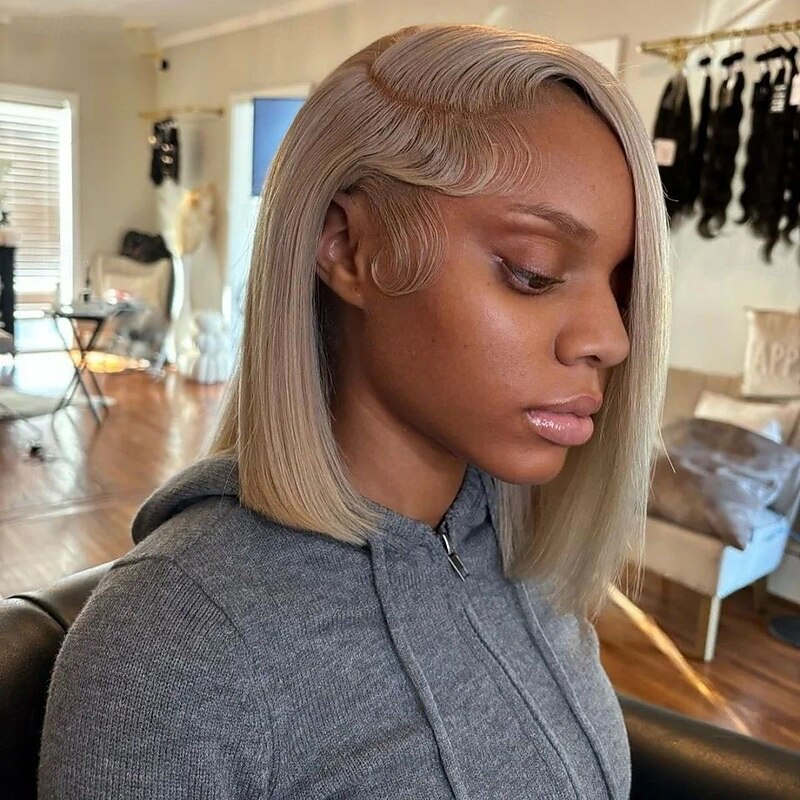 Remy Human Hair 5x5 Closure 13x4 Lace Front Wig Short Bob Brazilian Hair Wavy Blonde Wig 130% 150% Density with Baby Hair 100% Virgin Glueless Pre-Plucked For Women Long Human Hair Lace Wig3