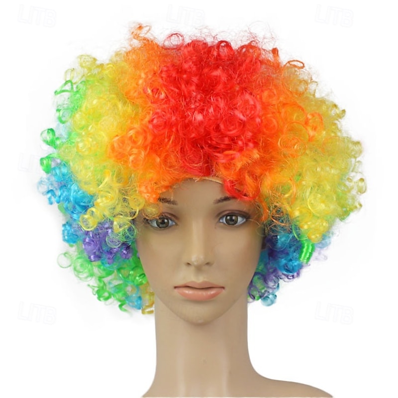 Men's Synthetic Afro Wig with Bangs Short Rainbow Colors Dark Gold Orange Black White Synthetic Hair for Carnival2