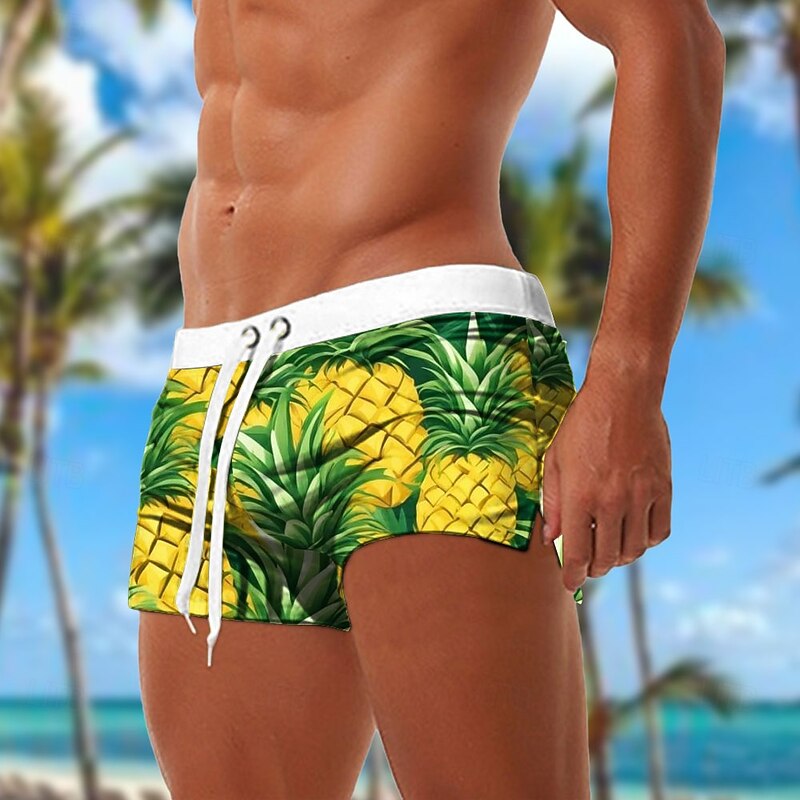 Men's Pineapple Tropical Plants Swim Trunks Swim Shorts Board Shorts Mid Waist Fashion Designer Surfing Holiday Beach Drawstring Elastic Waist 3D Print Designer Clothing Apparel3