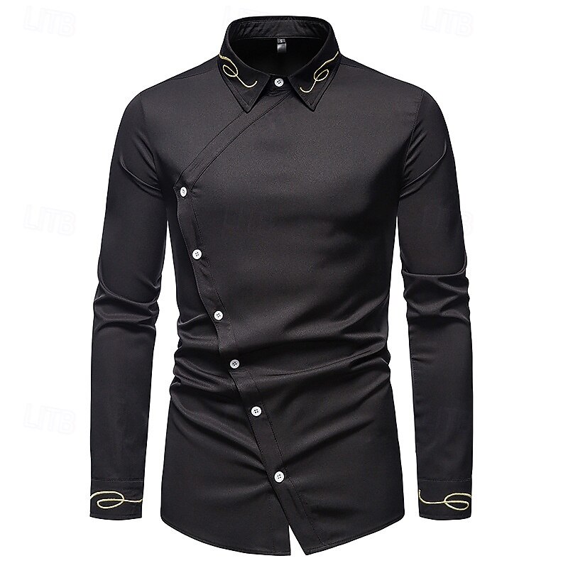 Men's Shirt Dress Shirt Button Up Shirt Plain Wedding Party Black White Red Navy Blue Long Sleeve Lapel Spring &  Fall Clothing Apparel Embroidered4