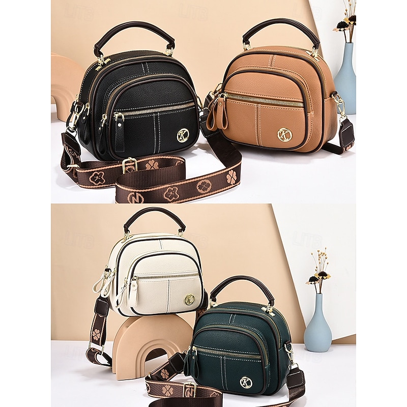 Women's Red Faux Leather Crossbody Bag with Adjustable Strap, Multiple Zipper Compartments, and Compact Design – Perfect for Work, Travel, and Daily Use3