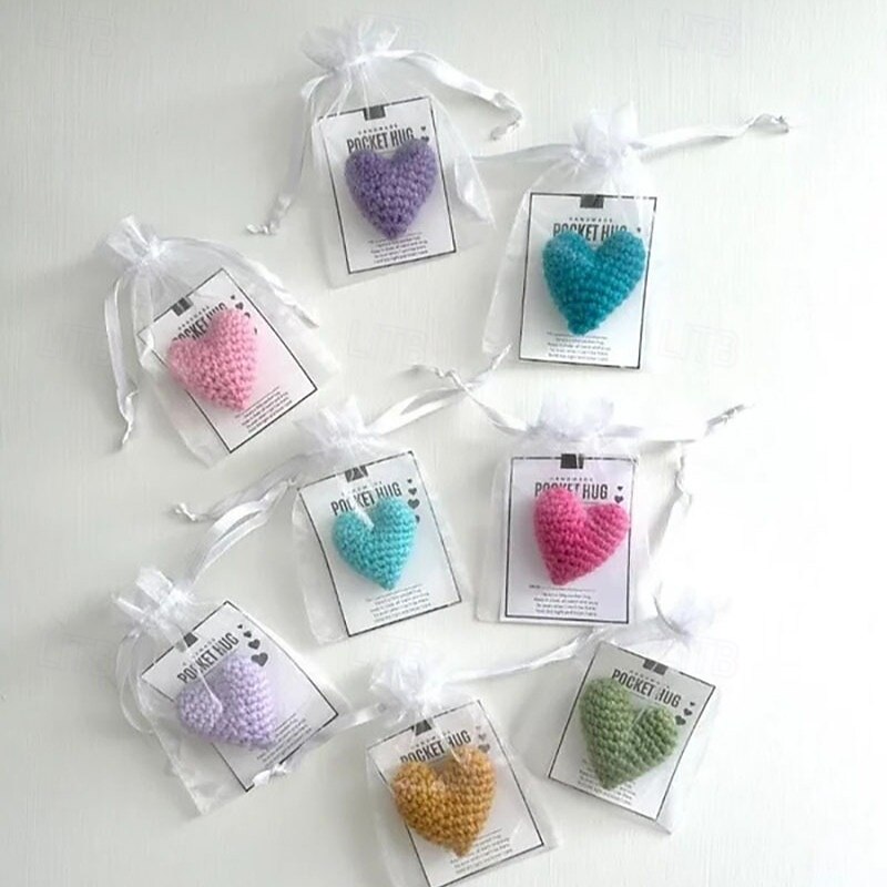 Pocket Hug Heart, Handmade Cute Crocheted Pocket Hug Good Luck Gifts Heart Pocket for Birthday Wedding Valentines3
