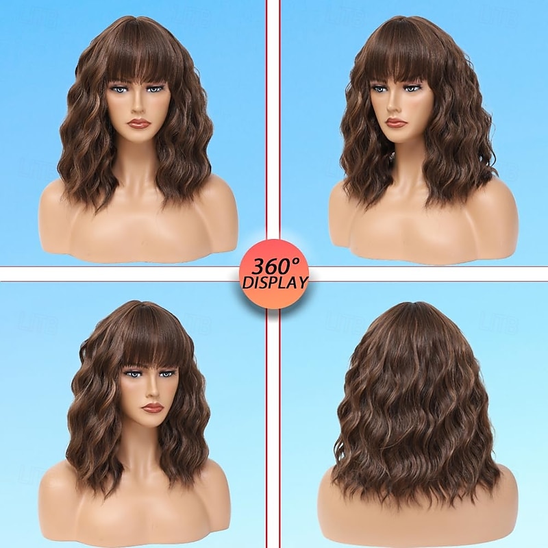 Short Wavy  Wig with Bangs  Wigs for Women Short Curly Bob Wigs Synthetic Natural Looking Hair Replacement Wigs Costume Cosplay Halloween Wig3
