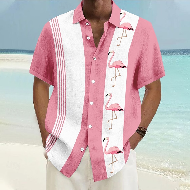 Men's Flamingo Casual Shirt Button Up Shirt Aloha Shirt Short Sleeve Hawaiian Resort Vacation Casual Summer Spring Turndown Button Up Pink Blue Green2