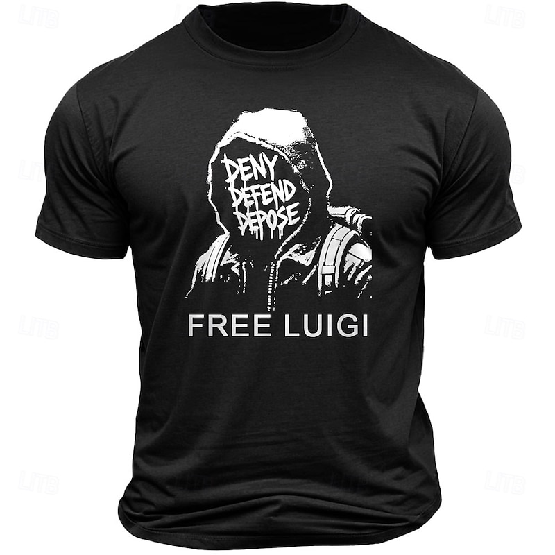 Luigi Mangione Men's Letter Printed T Shirt Tee Top 100% Cotton Short Sleeve Graphic Shirt Black Army Green Dark Blue Comfortable Tee Vacation Street Fashion Designer Clothing