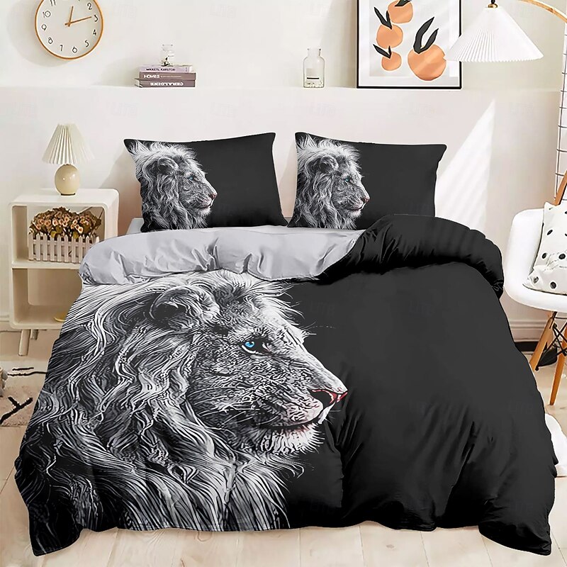 Yin-Yang Animals Duvet Cover Set 100% Cotton Soft and Breathable Bedding Set with Unique Yin-Yang Animal Print Stylish and Cozy Perfect for Bedroom Decor Easy Care Machine Washable
