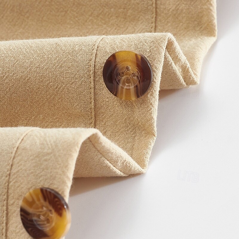 Men's Linen Pants Trousers Summer Pants Beach Pants Elastic Waist Side Button Pleats Plain Comfort Breathable Full Length Casual Daily Holiday Vacation Fashion Black White4