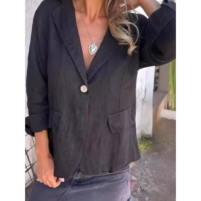 Women's Blazer Breathable Pocket Casual Plain Formal Office Single Breasted Regular Turndown Regular Fit Long Sleeve Outerwear Black Purple Khaki Summer Spring2