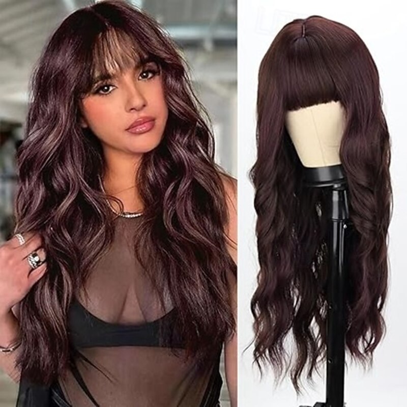 Wig with Bangs Long Wavy Wig for Women Wigs Daily Party Holiday Festival Travel Used3