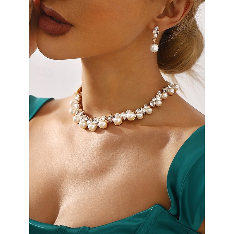 Elegant Pearl and Cubic Zirconia Necklace and Earrings Set with Cubic Zirconia Accents | Perfect for Weddings and Special Occasions2