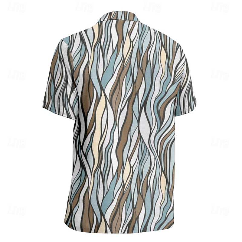 Men's Geometric Line Casual Shirt Button Up Shirt Short Sleeve Casual Resort Causal Casual Summer Spring Turndown Button Up Blue2