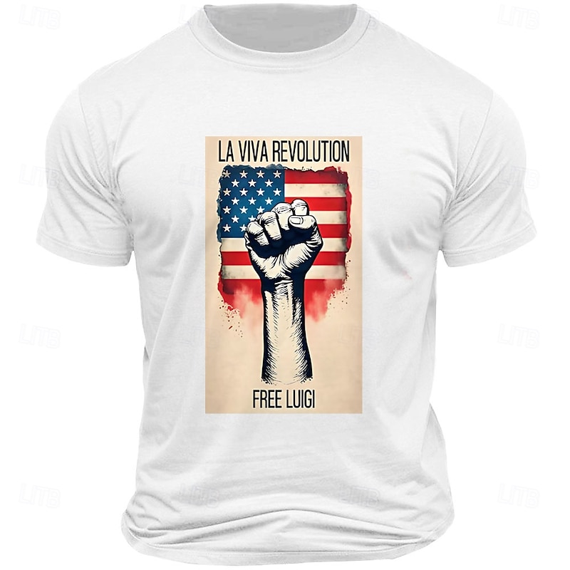 Free Luigi Men's Letter Printed T Shirt Tee Top 100% Cotton Short Sleeve Graphic Shirt Black White Army Green Comfortable Tee Vacation Street Fashion Designer Clothing