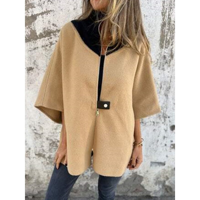 Women's Winter Coat Winter Jacket Outdoor Street Daily Fall Winter Regular Coat Regular Fit Warm Breathable Comtemporary Stylish Jacket Long Sleeve Solid Color with Pockets Full Zip Black White Camel2