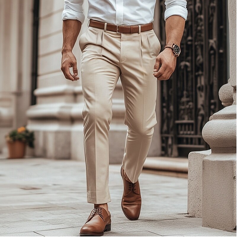 Men's Trousers Dress Pants Slacks Summer Pants Casual Pants Front Pocket Straight Leg Plain Comfort Wedding Business Casual Fashion Classic Dark Brown Light Khaki Micro-elastic
