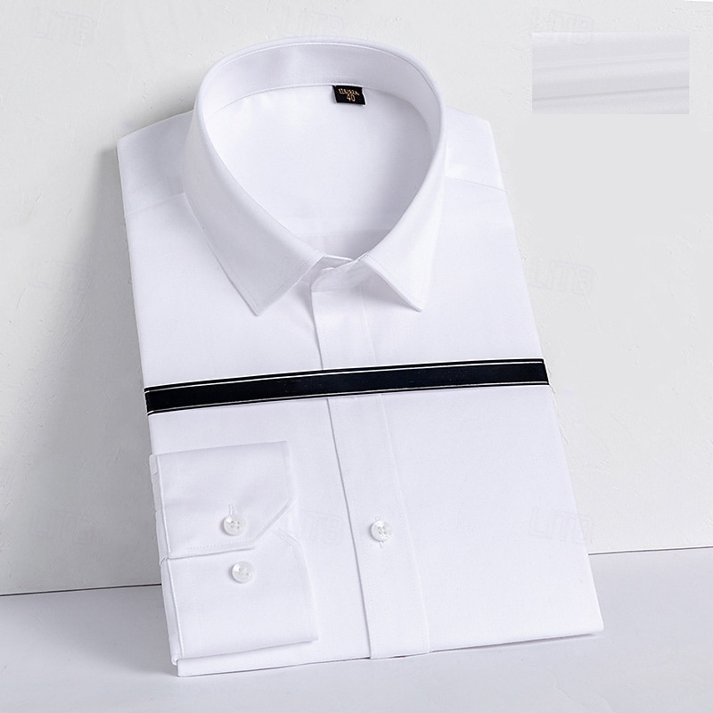Men's 100% Cotton Non-iron Dress Shirt Button Up Shirt Solid Color School Formal White Long Sleeve Turndown All Seasons Clothing Apparel4