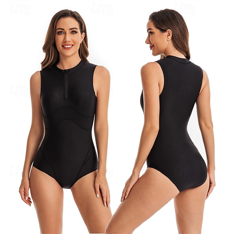 Women's Rash Guard One Piece Swimsuit UV Sun Protection UPF50+ Lightweight Sleeveless Spandex Bodysuit Bathing Suit Front Zip Swimming Surfing Beach Water Sports Solid Colored Summer Spring Autumn