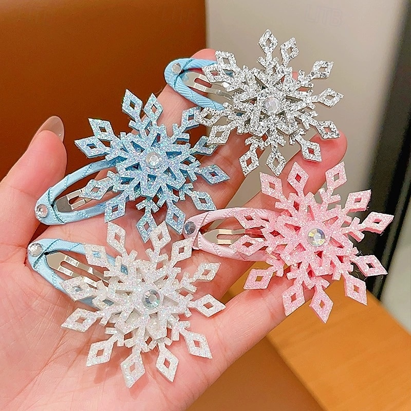 2 Pieces Kids Girls' Hair Accessories Active Sweet Party Birthday Snowflake Pink Blue4