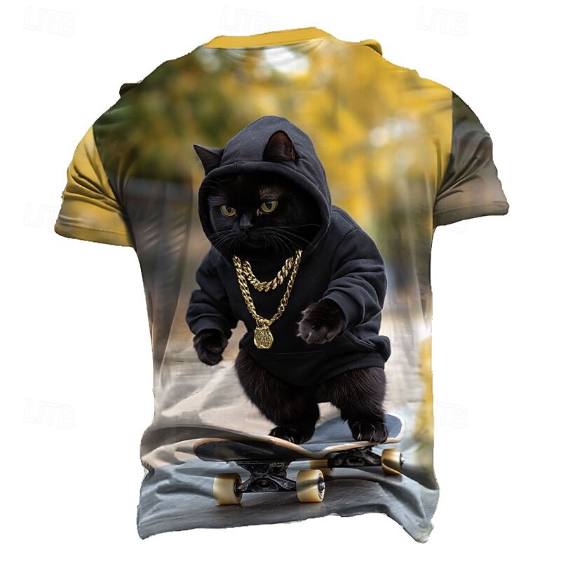 Men's Cat Funny T Shirt Short Sleeve T shirt 3D Print Crew Neck Shirt Exaggerated Designer Party Holiday Yellow Summer Spring Clothing Apparel S M L XL XXL XXXL2